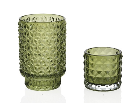 Conjunto Porta Velas em Vidro Verde